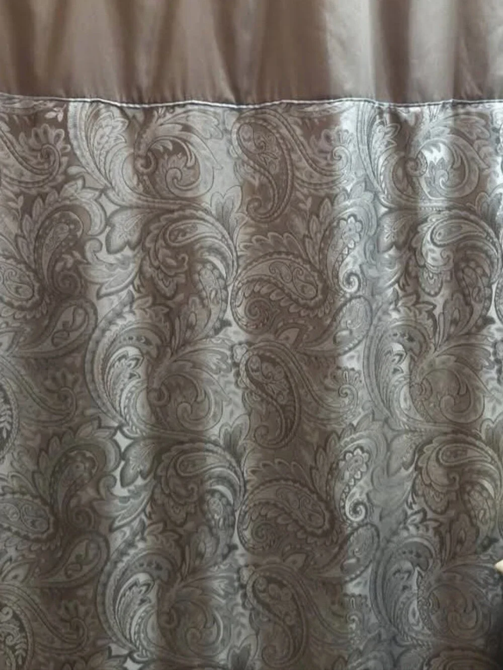 Elegant Paisley Shower Curtain in Taupe and Silver